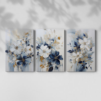 Floral Study Series XCII - Ensemble de 3 toiles tendues avec châssis - Prêt à être accroché