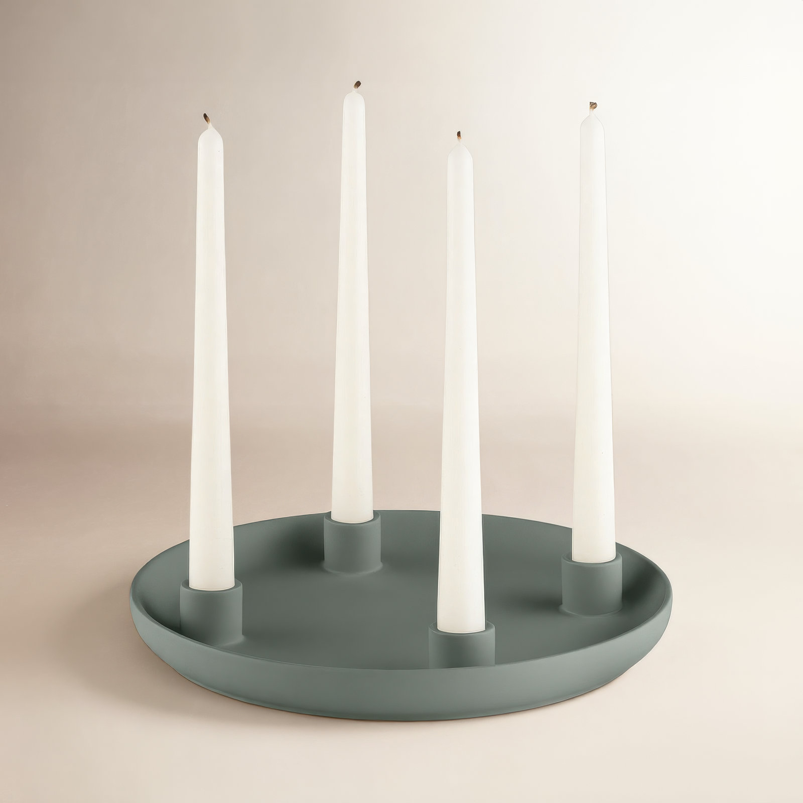 VELA Stoneware Candelabra, Duck Green
