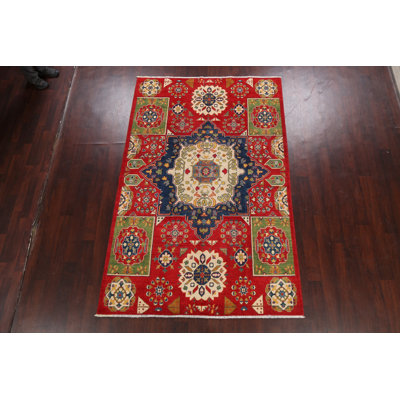 Tapis unique en laine noué à la main 5 pi 5 po x 8 pi 5 po nouvel âge en rouge / bleu / vert