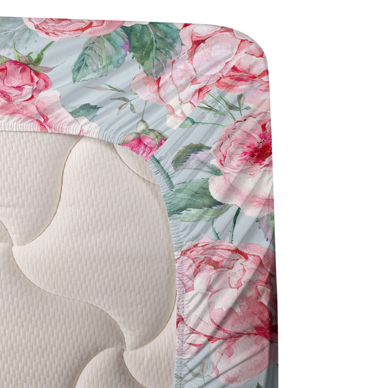 Ambesonne Floral Sheet Set Pastel Pink Peony Flowers Pale Blue Pastel Pink, California Sheet Set with 2 Pillowcases