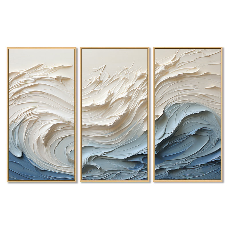 Ensemble d'art mural Clareen - vagues côtières (ensemble de 3), Toile tendue, H 40 po x l 60 po x P 1 po