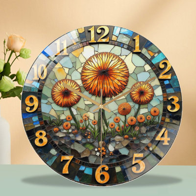 Vintage Floral Mosaic Wall Clock Decorative Art Art - 12'' Modern Glass Wall Clock