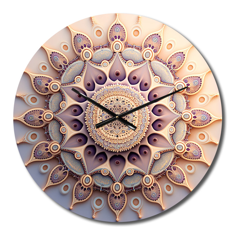 Horloge murale Ethereal Fractal Mandal en mauve et jaune I - Boho Mandala, Petit