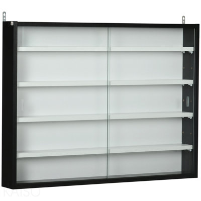 5-Tier Display Cabinet, Glass Display Case With 2 Doors And Adjustable Shelves, Wall-Mounted, Black, White
