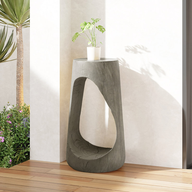 Table d'appoint d'extérieur, table de bout à conception creuse, tabouret de jardin pour patio, table d'appoint décorative pour terrasse de balcon sur la plage, béton léger, texture semblable au bois