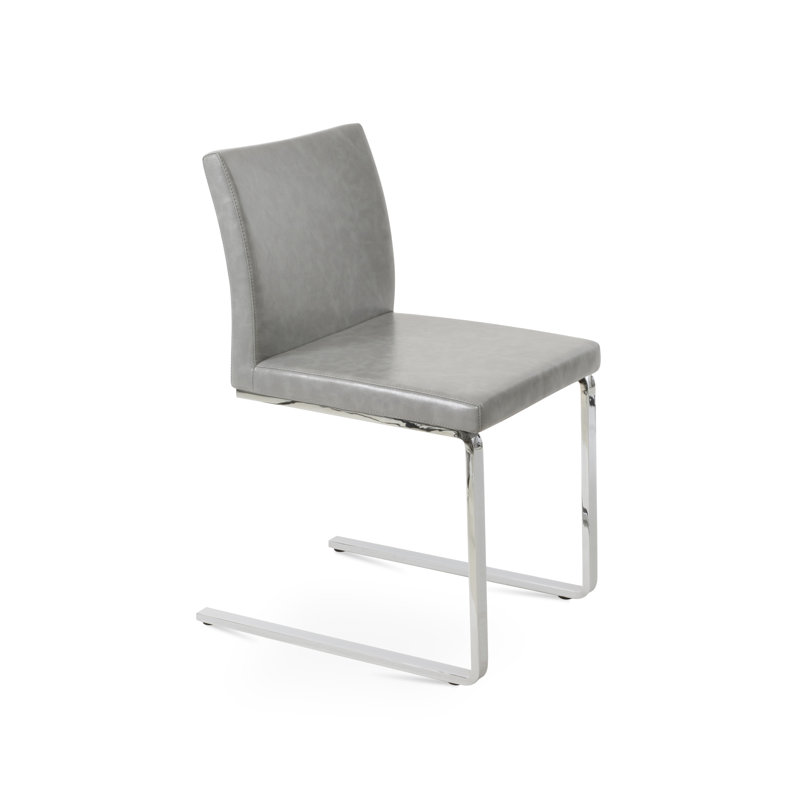 Aria Flat Side Chair, Light Gray Faux Leather