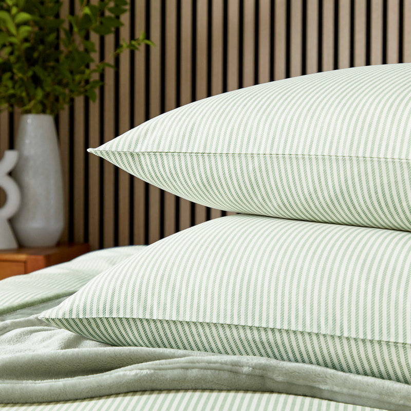 Twill Stripe Duvet Cover Set, Single Duvet Cover + 1 Pillowcase, Green Striped