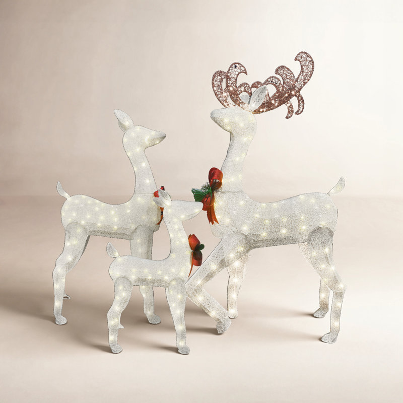Ensemble 3 pièces de famille de cerfs avec affichage à DEL, Blanc
