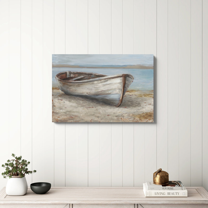«Whitewashed Boat I» par Ethan Harper, reproduction d'art sur toile, H 24 po x l 36 po, Toile tendue, Sans cadre