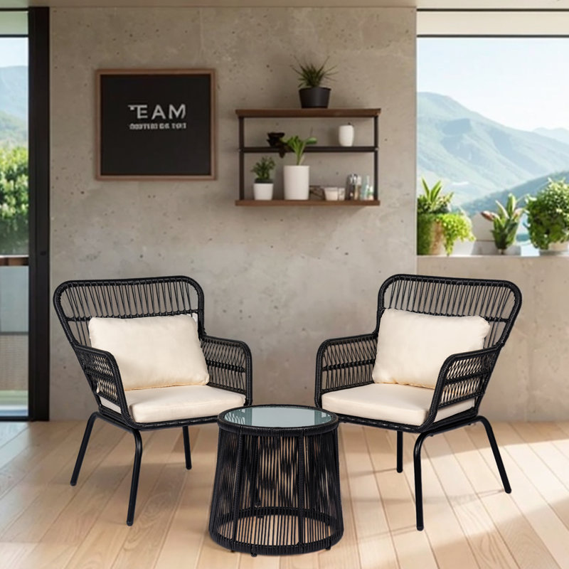 Dawna 2 - Person Patio Conversation Set with Cushions, Beige/Black