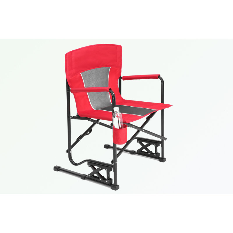 Folding Duty Lawn Chair with Durable Armrests and Drink Holder, Red