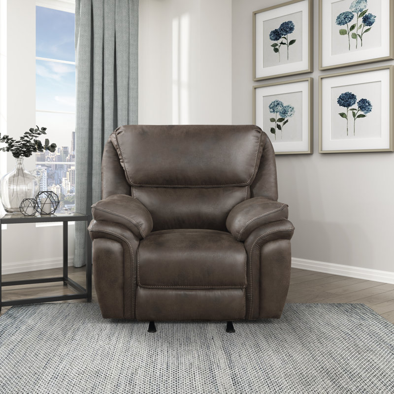 Chaise berçante inclinable moderne et contemporaine en microfibre polie 44,5 po Lineham, Berçant, Brun