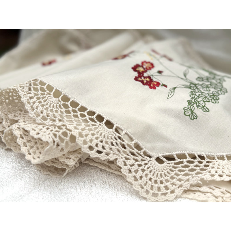Embroidered Flowers Table Runner-Beige