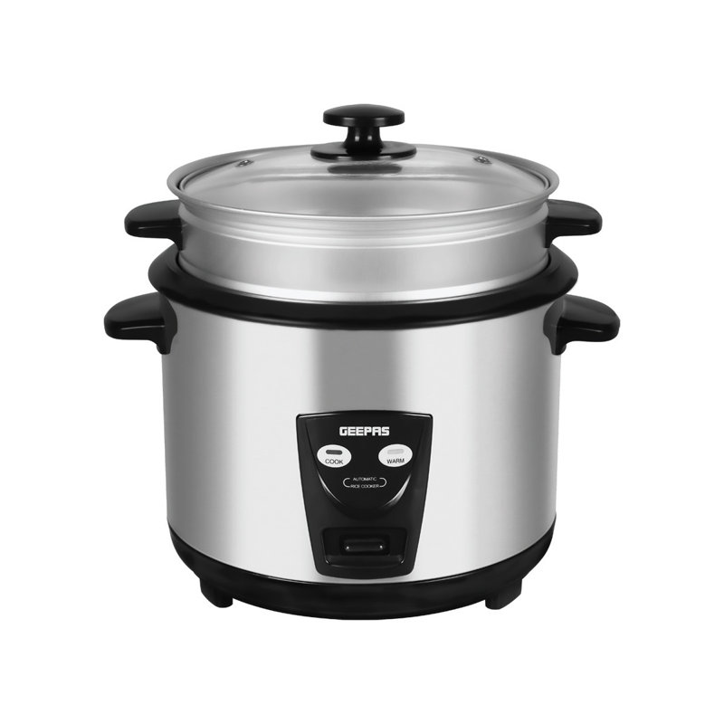 GEEPAS Rice Cooker with Steamer Keep Warm Auto Cooking Silver, 1.8 L