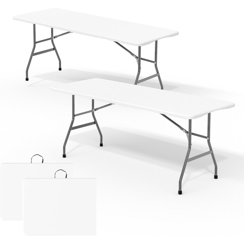 Ensemble de 2 tables pliantes portatives de 6 pi avec poignée de transport, White