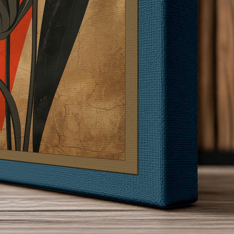 Modernist Floral Fan Art Deco - Wrapped Canvas, 18x12 - 45.7 x 30.5 cm, Teal Border