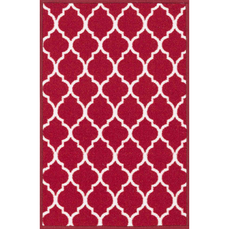 Vasta Non-Slip Geometric Indoor Doormat, 80cm W x 300cm L, Red