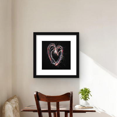 Red & Blue Fireworks Heart - Framed Matted Print for Decor