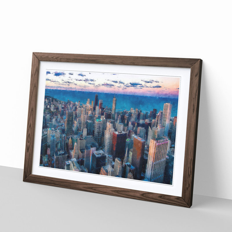 The Beauty of the Chicago Skyline - Picture Frame Painting Print, Walnut Framed, 24cm H x 33cm W x 2cm D