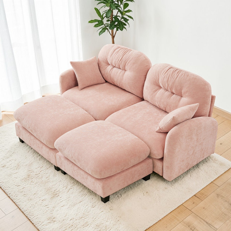 Canapé en L à deux places avec repose-pieds Geneveve, Rose