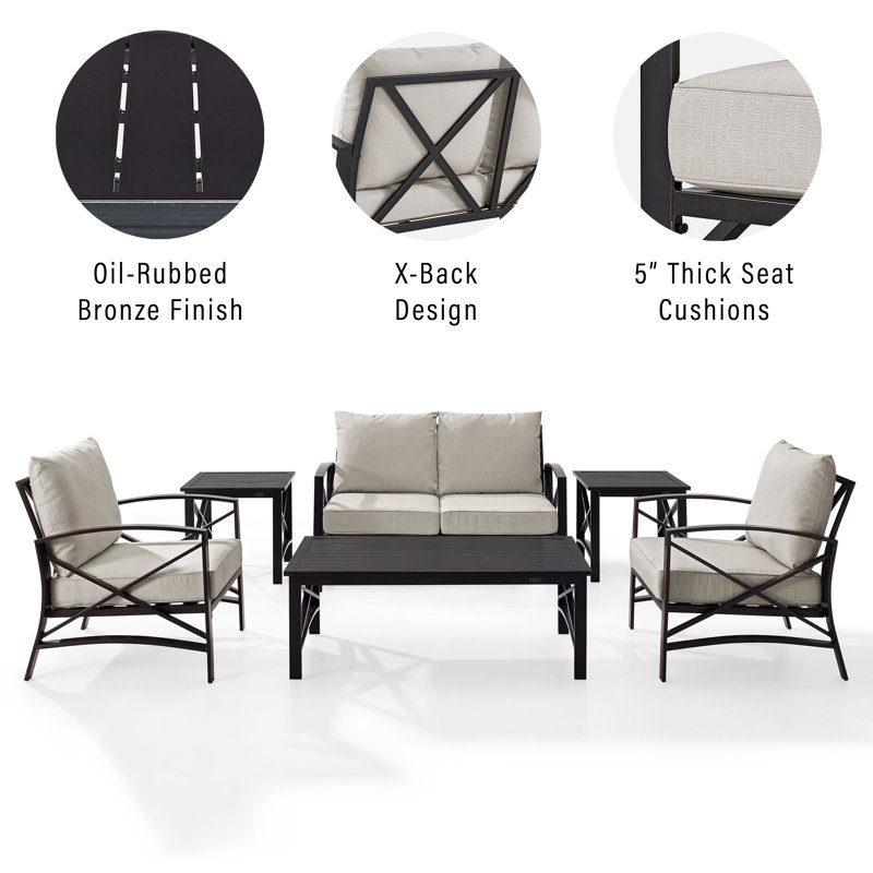 Mosier 4 - Person Patio Conversation Set with Cushions, Oatmeal, Bronze