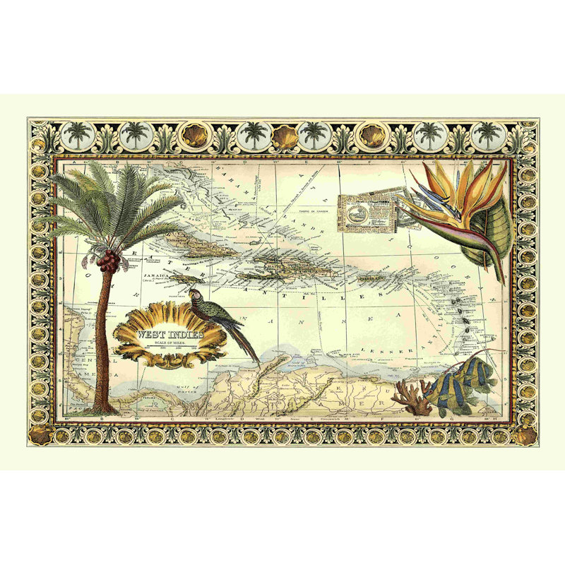 Carte tropicale des Antilles, H 12 po x l 18 po