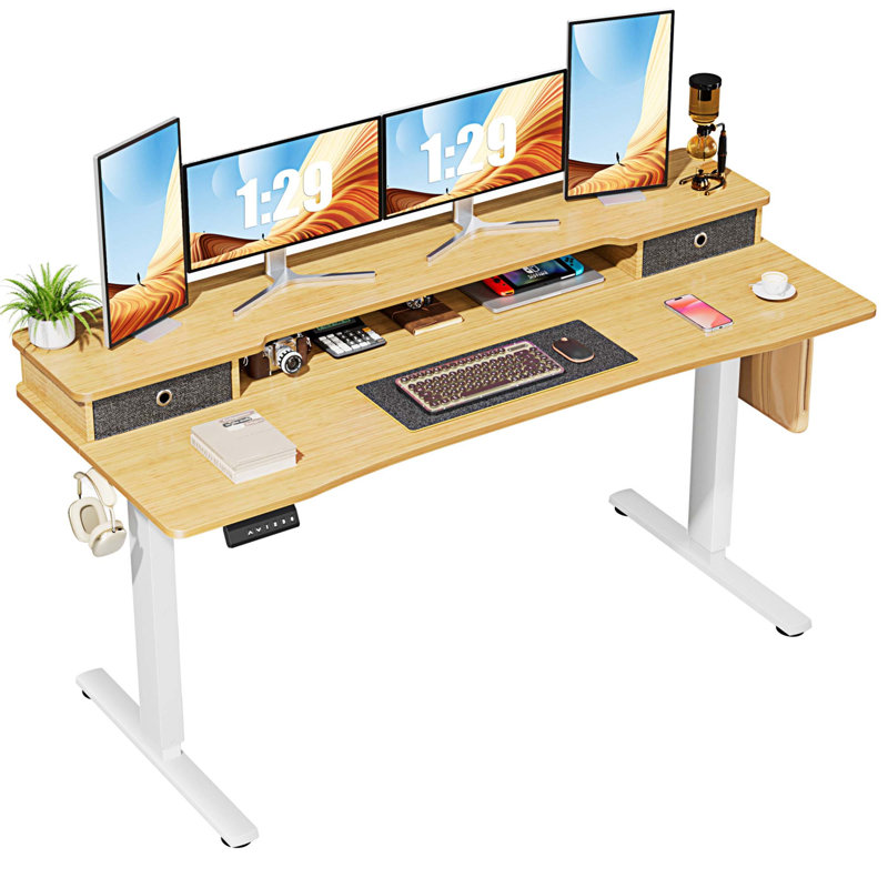 Bureau debout à hauteur ajustable Marzena, Naturel/noir, H 52 po x l 62 po x P 23 po