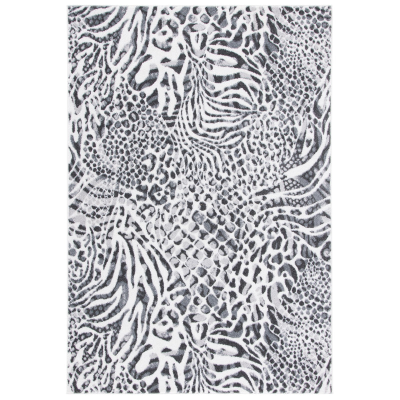 Alynn Animal Print Ivory/Grey Area Rug, Rectangle 5'1" x 7'6"