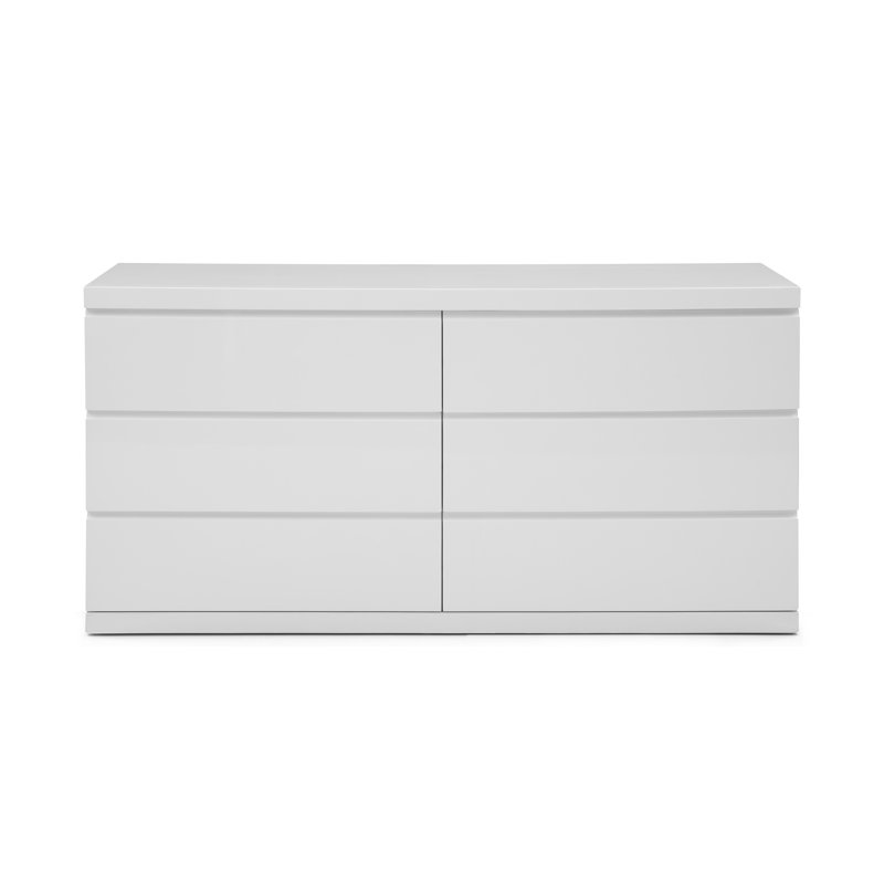 Commode double 6 tiroirs Mayberry, Blanc très luisant