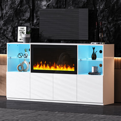 Meuble télé pour téléviseur de 75 po ou moins avec foyer électrique Gwinevere