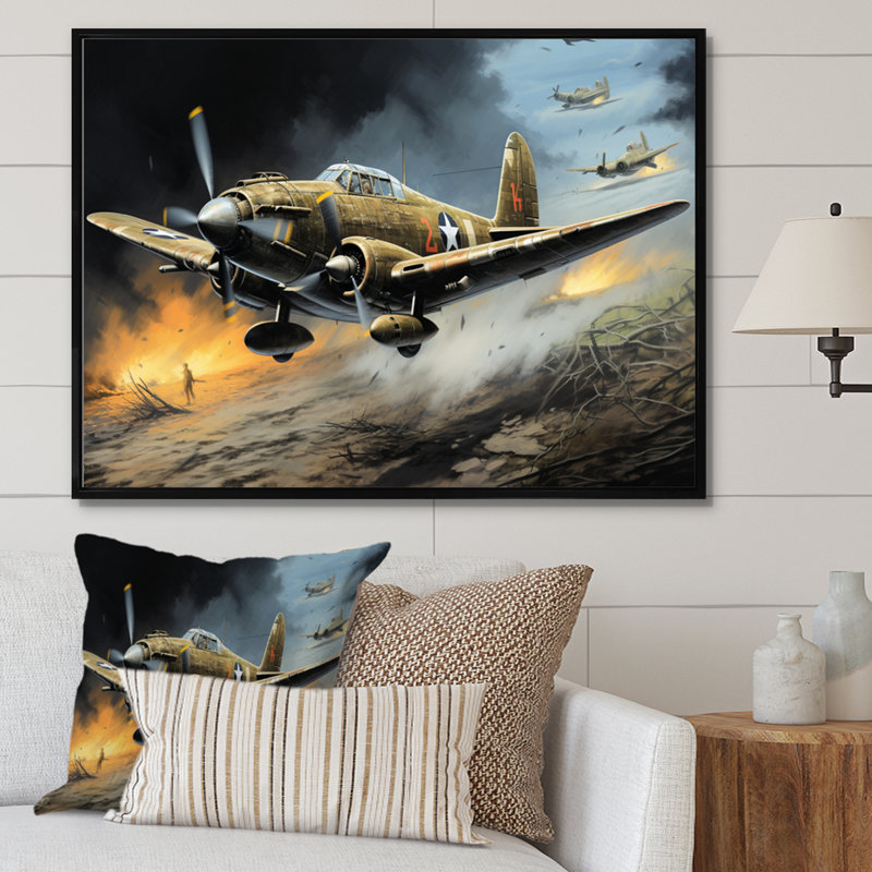 Vieille avion militaire pendant la Seconde Guerre mondiale - Art militaire sur toile, H 34 po x l 44 po x P 1,5 po