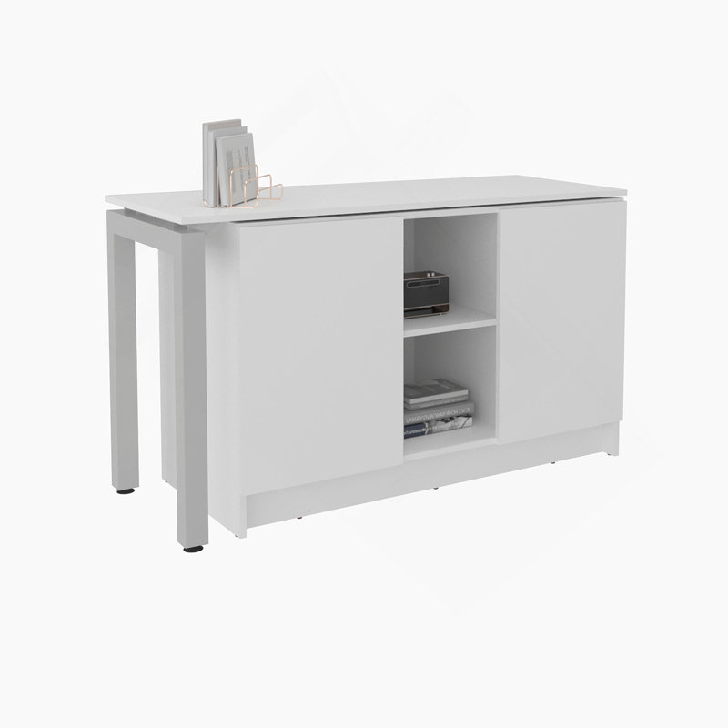 Bureau blanc à 2 tablettes avec un design peu encombrant