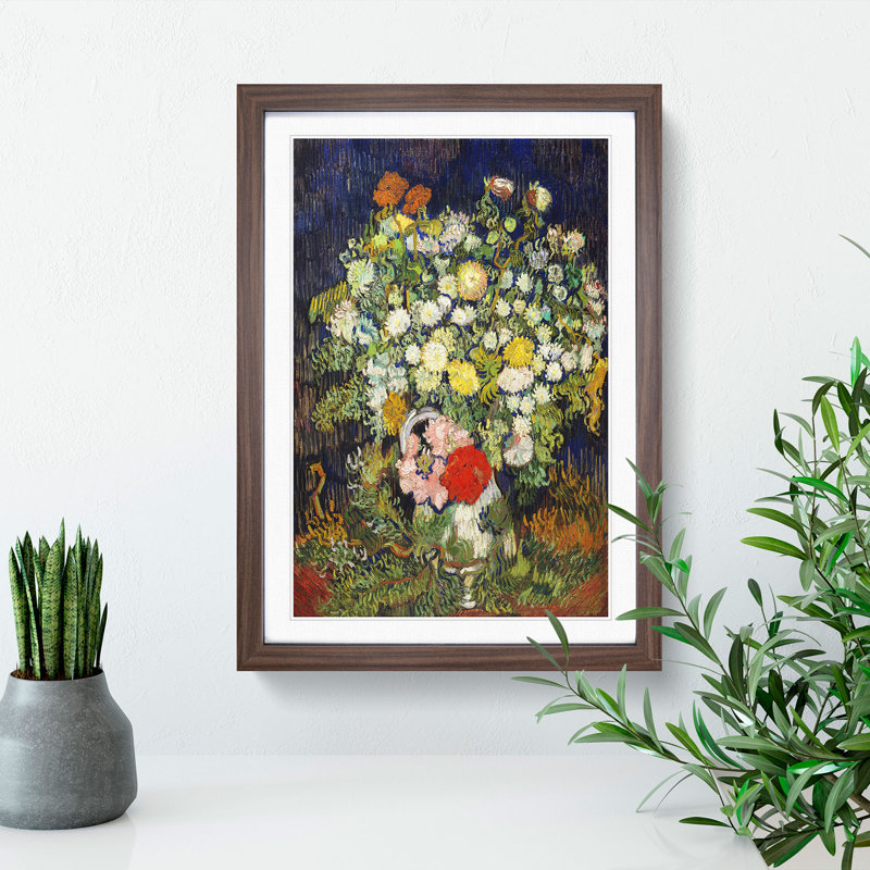Bouquet of Flowers by Vincent Van Gogh - Picture Frame Painting, 36cm H x 27cm W x 2cm D, Walnut