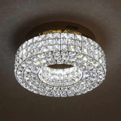 Dia 16" Crystal Chandeliers,Round Chandelier for Living Room Modern Flush Mount Ceiling Light Fixture for Foyer Bedrooms Dining Room Hallway