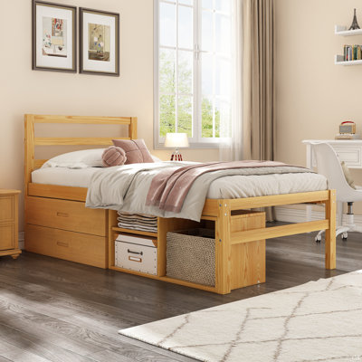 Wood Platform Bed With Removable Storage Shelves BuiltIn Two Storage Drawers For Added Convenience