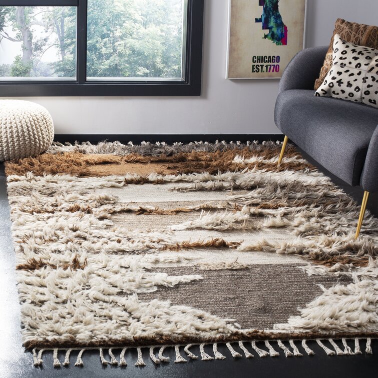 Alimatou Hand-Knotted Wool/Cotton Gray/Brown Rug