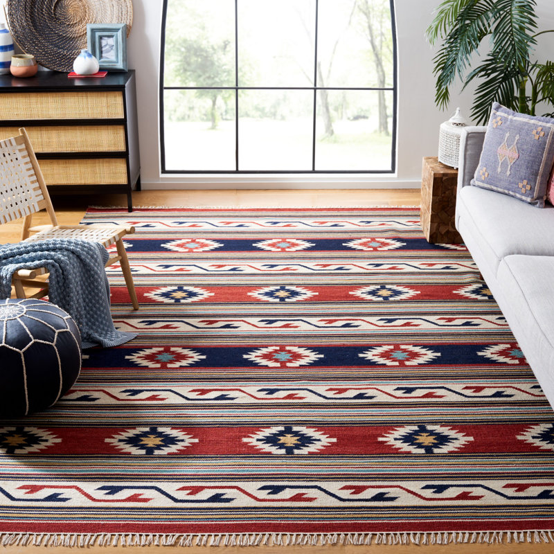 Vannes Flat Weave Wool/Cotton Southwestern Rug in Ivory/Rust, Rectangle 8' x 10'