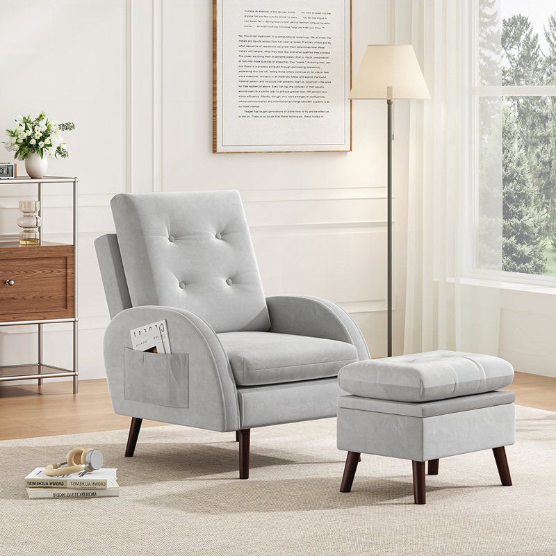 Chaise d'appoint et repose-pieds rembourrés avec dossier réglable à 6 niveaux, rangement et poches latérales pour un confort ultime
