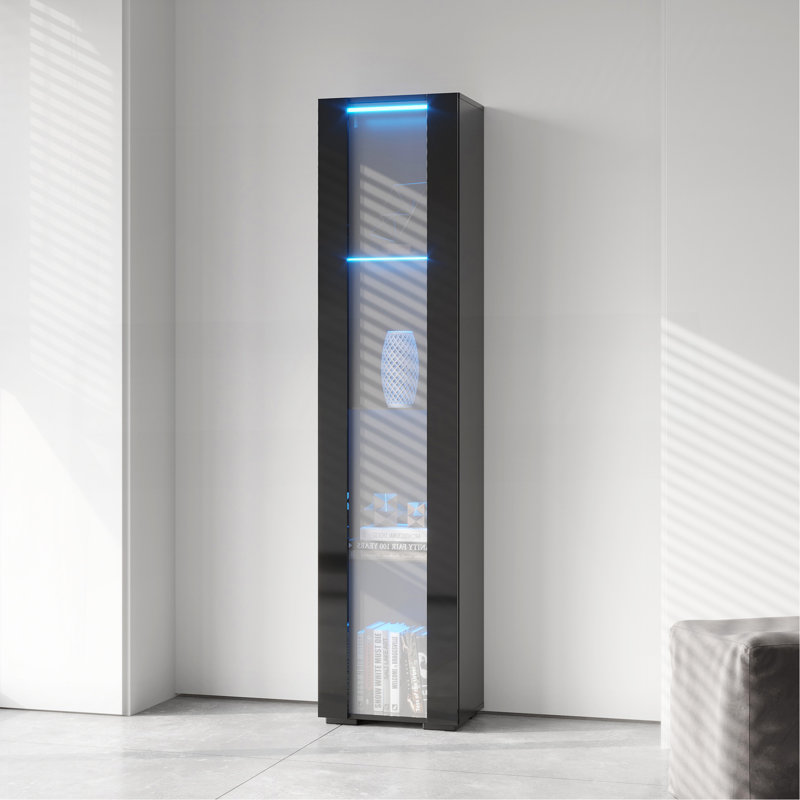 Armoire latérale avec lampe à bande en aluminium, solution de rangement pour n'importe quelle pièce de votre maison., Noir