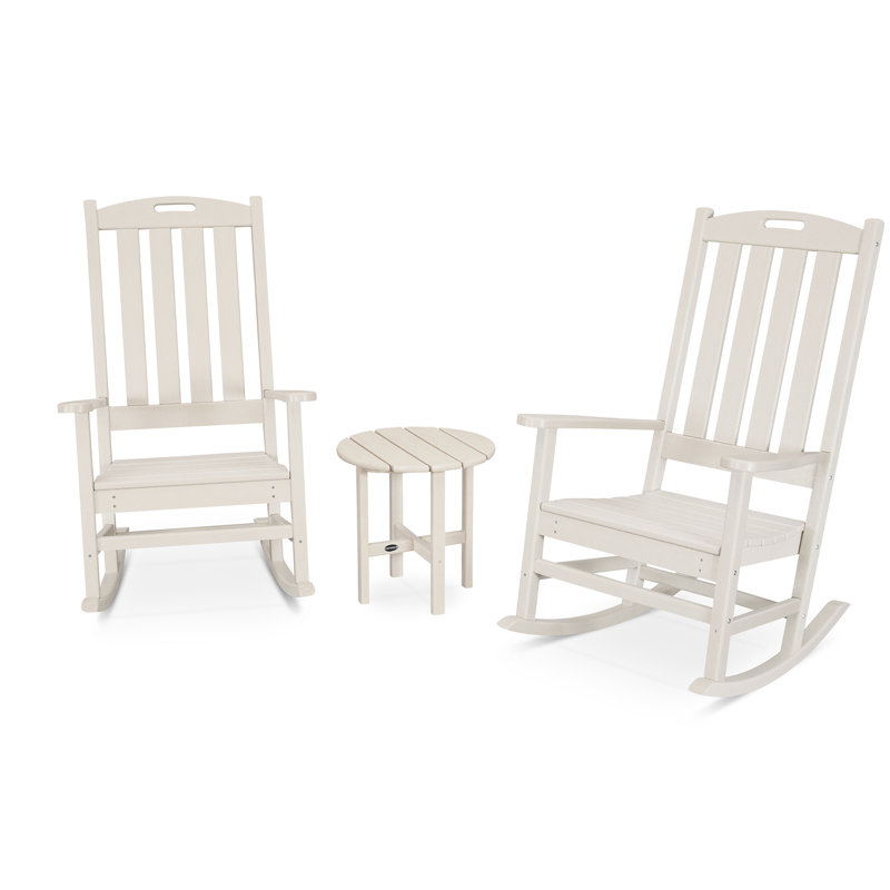 POLYWOOD Nautical 3-Piece Porch Rocking Chair Set, Sand