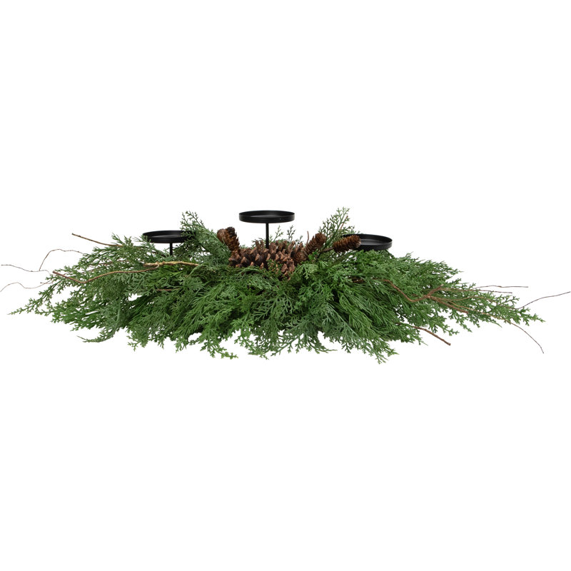 Porte-bougie de Noël en forme de pomme de pin et de feuillage mixte - 30 po