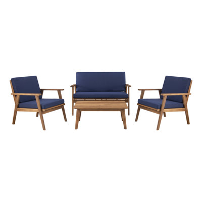 4 - Person Solid Acacia Wood Outdoor Seating Group with Cushions
