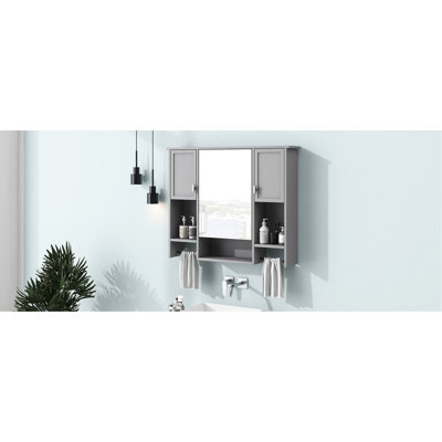 Grey Bathroom Mirror Storage Cabinet - Concealed & 35'' X 28'' With Spacious Interior