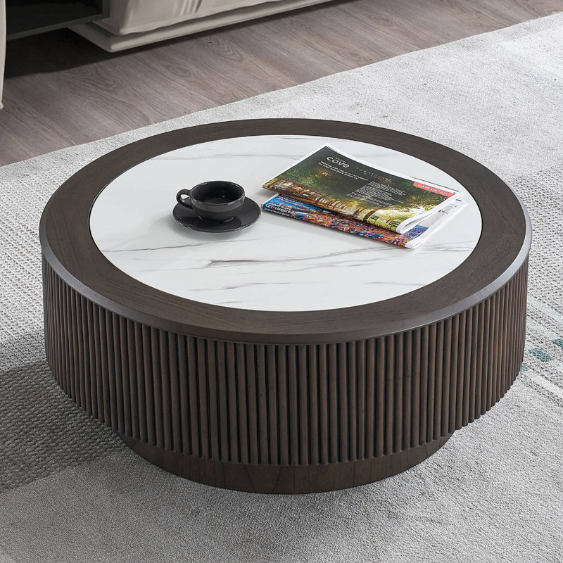 Marble Pattern Round Coffee Table, 15.66" H x 31.49" L x 31.49" W