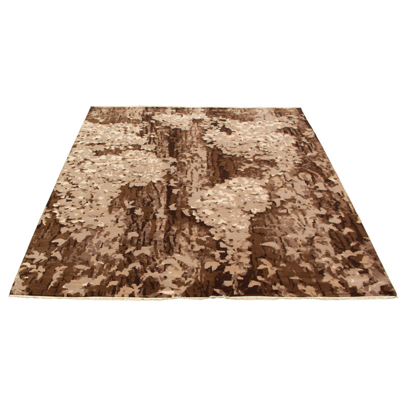 Tapis décoratif beige/brun en laine de conception unique 8 pi 2 po x 10 pi 1 po noué à la main New Age