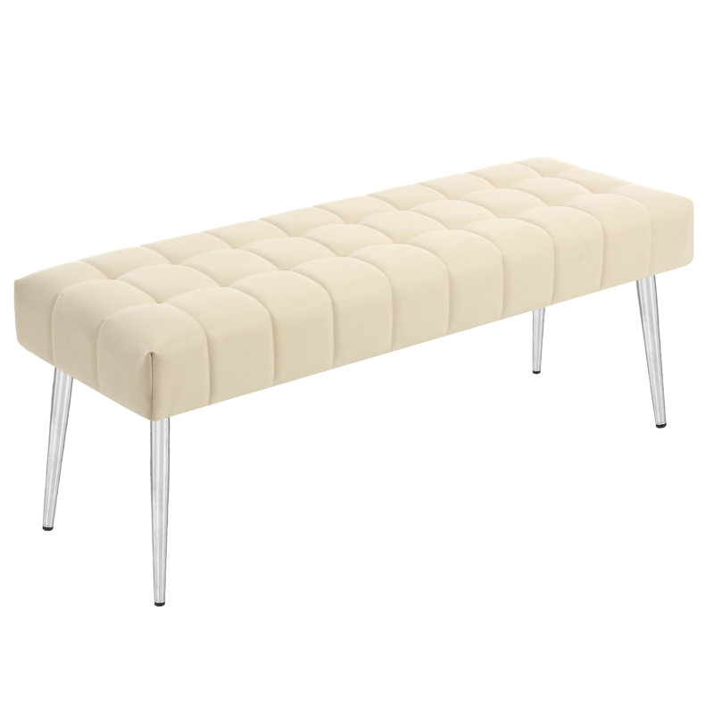 Modern Tufted Faux Leather Upholstered Bench, 44.5" Wide With Metal Legs, Beige