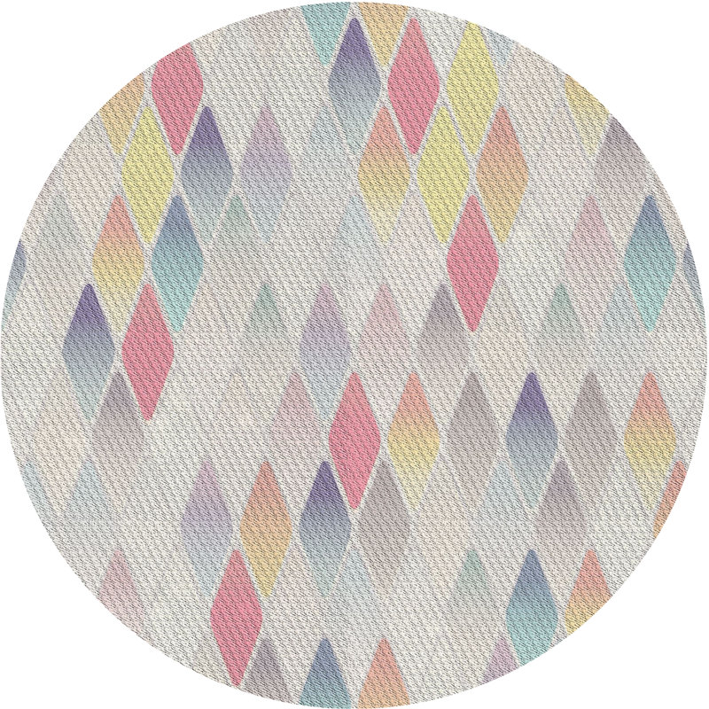 Tapis jaune/bleu/orange à motifs, Rond 4 pi