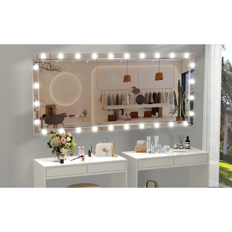 Miroir de salle de bain 72 po x 36 po pleine longueur avec DEL - Aluminium argenté, luminosité réglable, miroir à plusieurs scénarii, pouces, 3 réglages de couleur, pour l'entrée de la salle de bain