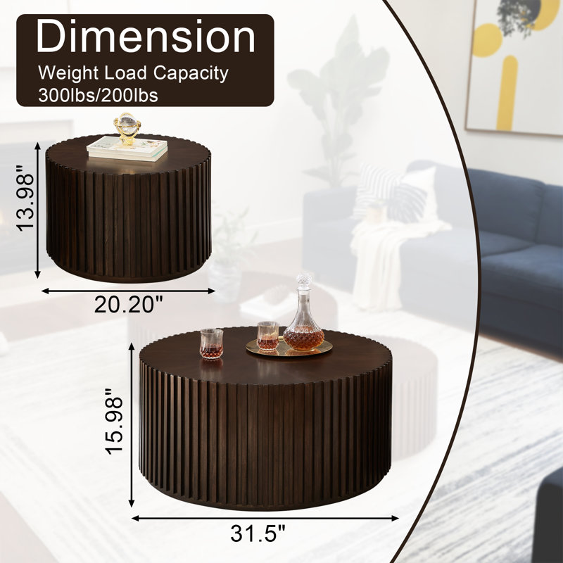 2-Piece Solid Wood Coffee Table for Living Room, Dark Walnut