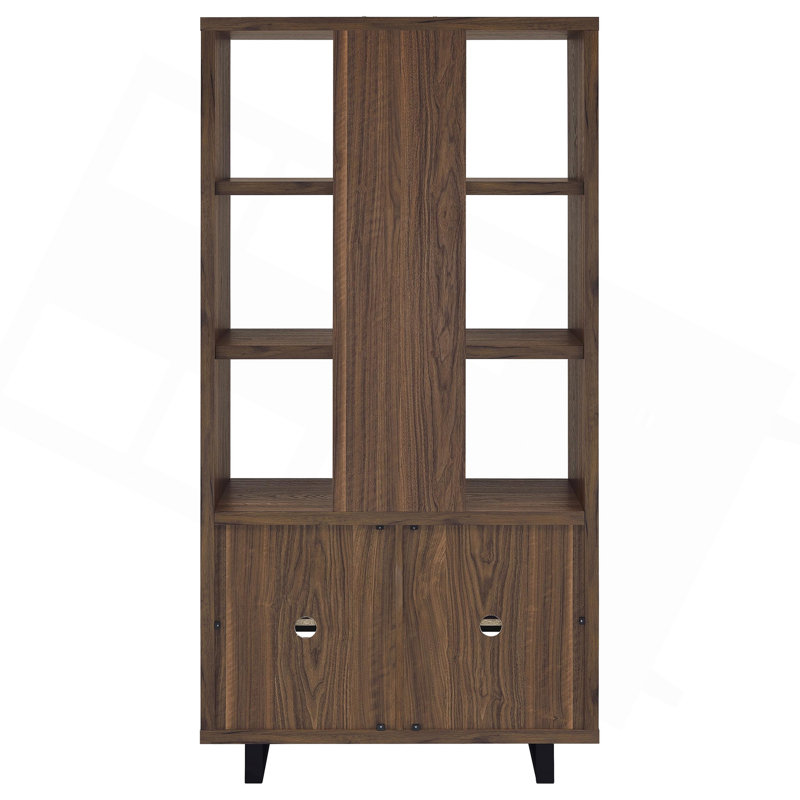 Walnut 3-Shelf Cabinet Bookcase
